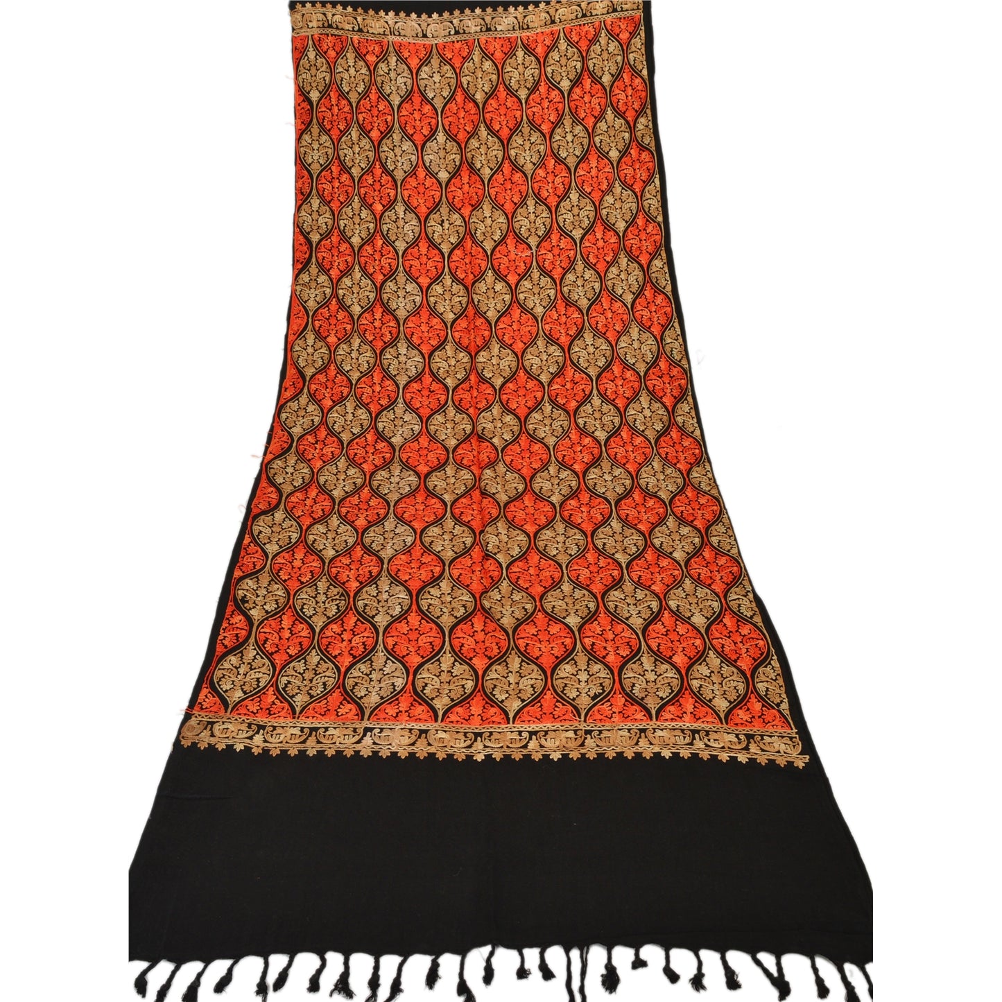 Sanskriti New Indian Scarf Hand Embroidered Aari Work Polywool Shawl Black Stole