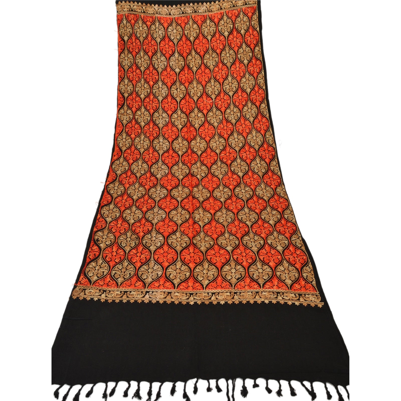 Sanskriti New Indian Scarf Hand Embroidered Aari Work Polywool Shawl Black Stole