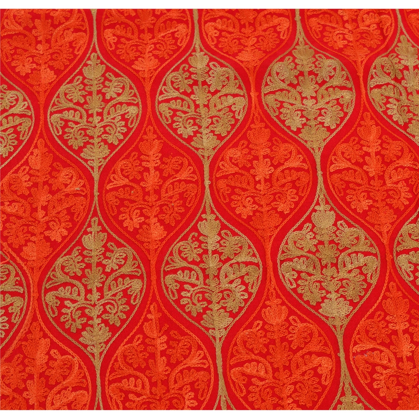 Sanskriti New Indian Scarf Hand Embroidered Aari Work Polywool Shawl Red Stole