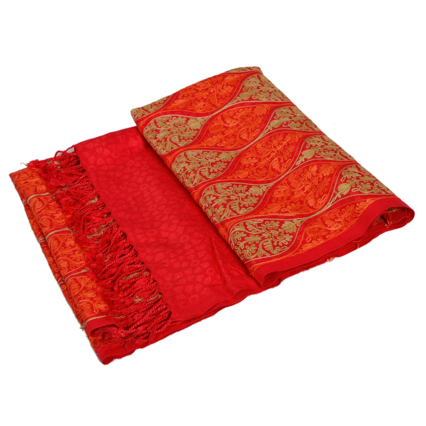 Sanskriti New Indian Scarf Hand Embroidered Aari Work Polywool Shawl Red Stole