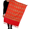 Sanskriti New Indian Scarf Hand Embroidered Aari Work Polywool Shawl Red Stole