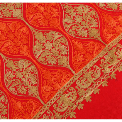 Sanskriti New Indian Scarf Hand Embroidered Aari Work Polywool Shawl Red Stole