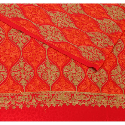 Sanskriti New Indian Scarf Hand Embroidered Aari Work Polywool Shawl Red Stole