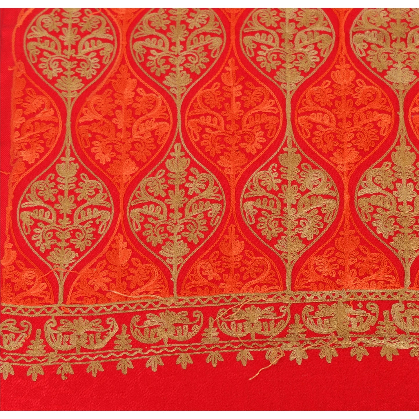 Sanskriti New Indian Scarf Hand Embroidered Aari Work Polywool Shawl Red Stole