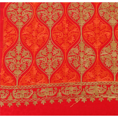 Sanskriti New Indian Scarf Hand Embroidered Aari Work Polywool Shawl Red Stole