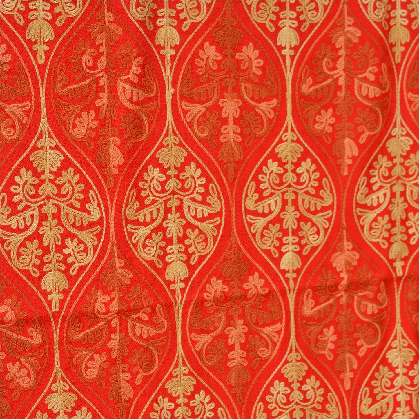 Sanskriti Vintage New Indian Hand Embroidered Aari Work Pure Wool Shawl Red Stole mikasa upholstery fabric