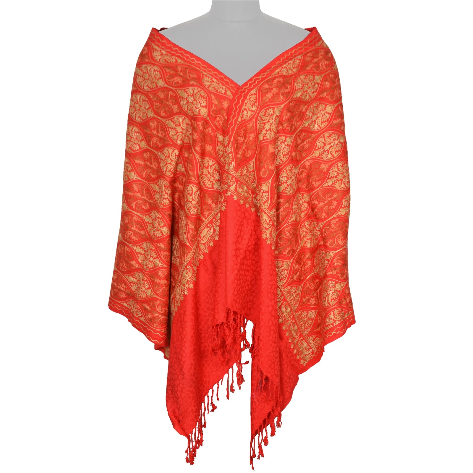 Sanskriti Vintage New Indian Scarf Hand Embroidered Aari Work Pure Wool Shawl Red Stole mikasa scarf