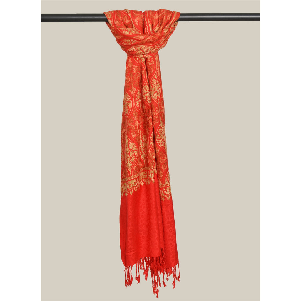 Sanskriti Vintage New Indian Scarf Hand Embroidered Aari Work Pure Wool Shawl Red Stole mikasa scarf