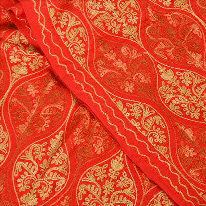 Sanskriti New Indian Scarf Hand Embroidered Aari Work Pure Wool Shawl Red Stole