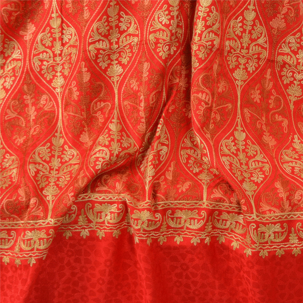 Sanskriti New Indian Scarf Hand Embroidered Aari Work Pure Wool Shawl Red Stole