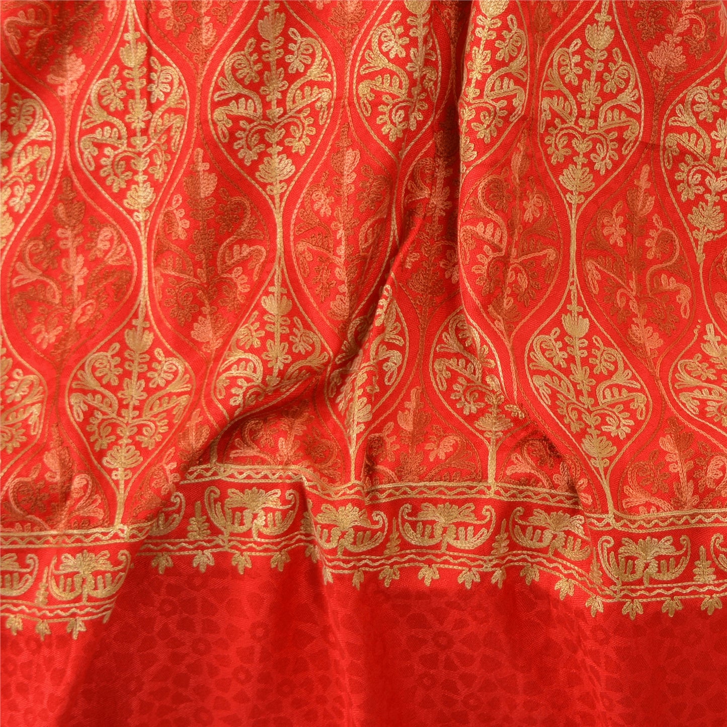 Sanskriti Vintage New Indian Hand Embroidered Aari Work Pure Wool Shawl Red Stole mikasa upholstery fabric