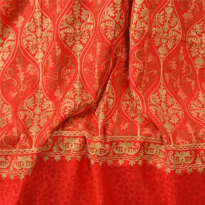 Sanskriti New Indian Scarf Hand Embroidered Aari Work Pure Wool Shawl Red Stole