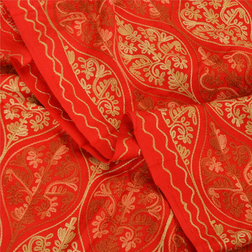 Sanskriti Vintage New Indian Scarf Hand Embroidered Aari Work Pure Wool Shawl Red Stole mikasa scarf