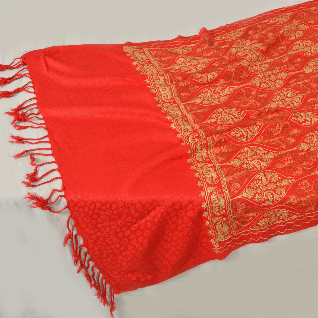 Sanskriti Vintage New Indian Scarf Hand Embroidered Aari Work Pure Wool Shawl Red Stole mikasa scarf