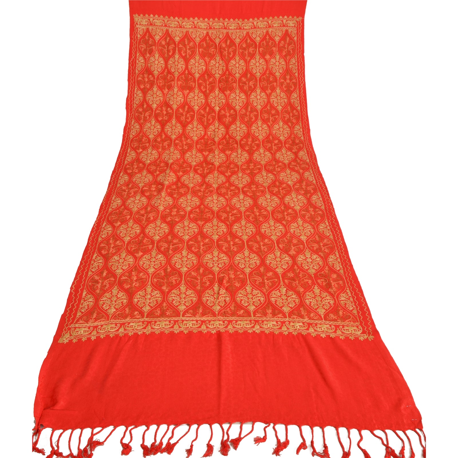 Sanskriti New Indian Scarf Hand Embroidered Aari Work Pure Wool Shawl Red Stole