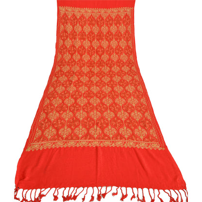 Sanskriti Vintage New Indian Hand Embroidered Aari Work Pure Wool Shawl Red Stole mikasa upholstery fabric
