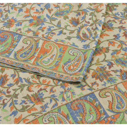 Sanskriti New Scarf Embroidered Woolen Indian Shawl White Woven Work Stole