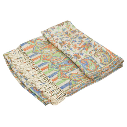 Sanskriti New Scarf Embroidered Woolen Indian Shawl White Woven Work Stole