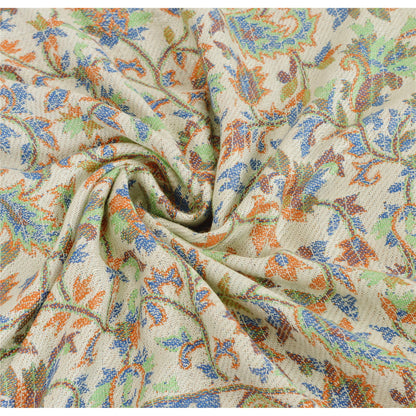 Sanskriti New Scarf Embroidered Woolen Indian Shawl White Woven Work Stole
