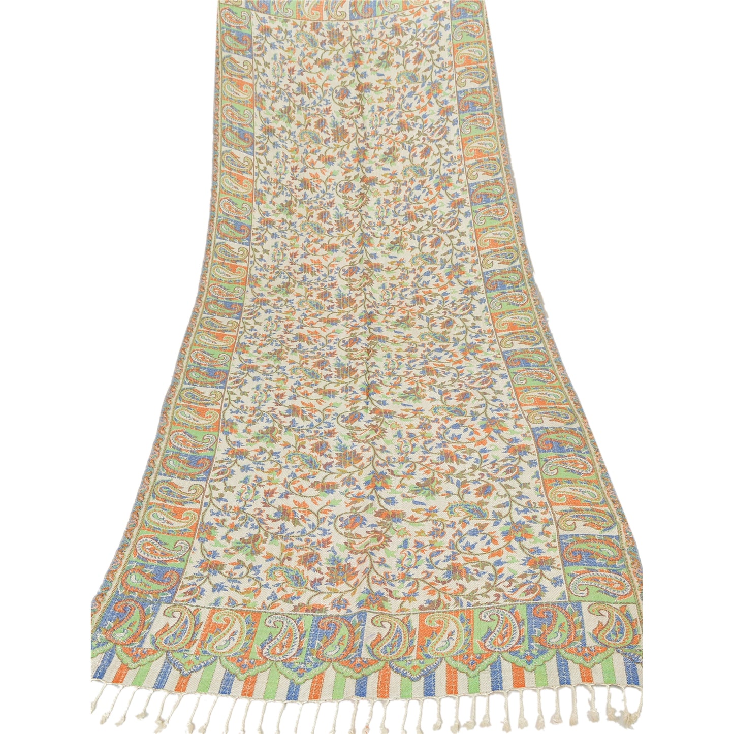 Sanskriti New Scarf Embroidered Woolen Indian Shawl White Woven Work Stole