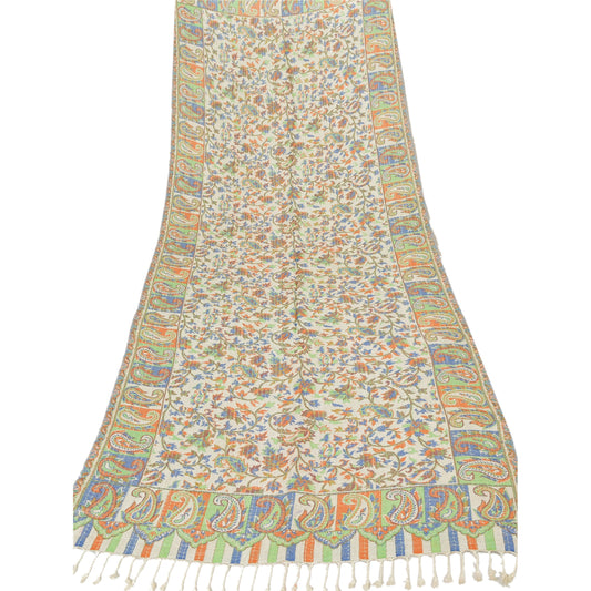 Sanskriti New Scarf Embroidered Woolen Indian Shawl White Woven Work Stole