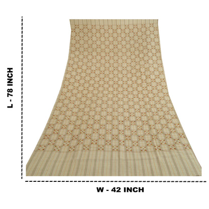 Sanskriti Vintage Ivory Pure Woolen Shawl Hand Embroidered Work Stole Scarf