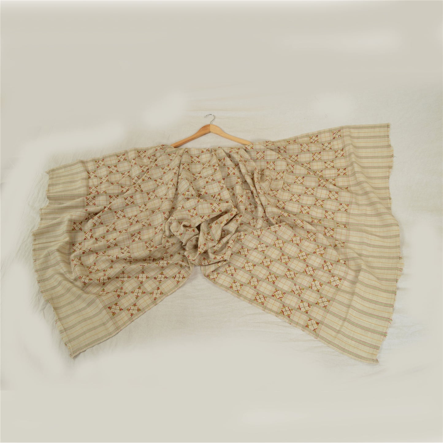 Sanskriti Vintage Ivory Pure Woolen Shawl Hand Embroidered Work Stole Scarf