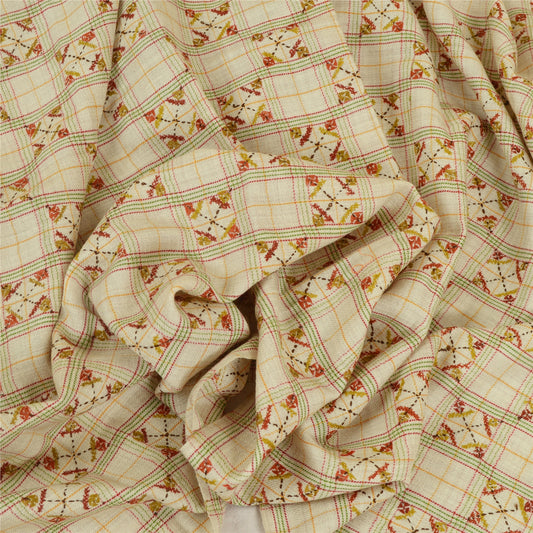 Sanskriti Vintage Ivory Pure Woolen Shawl Hand Embroidered Work Stole Scarf