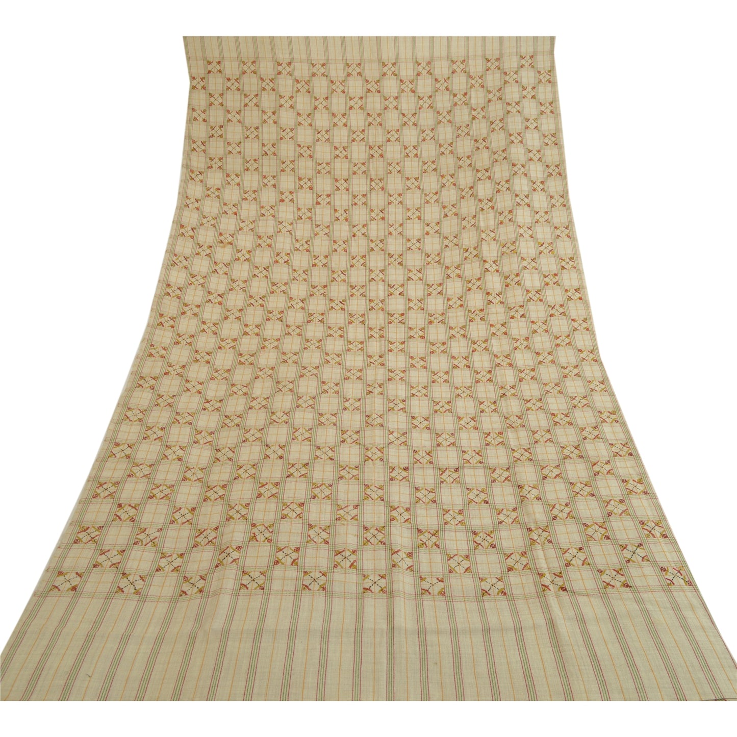 Sanskriti Vintage Ivory Pure Woolen Shawl Hand Embroidered Work Stole Scarf