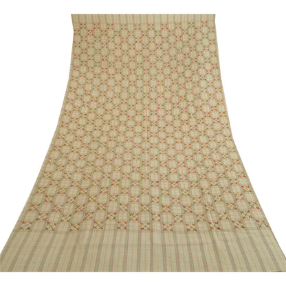 Sanskriti Vintage Ivory Pure Woolen Shawl Hand Embroidered Work Stole Scarf