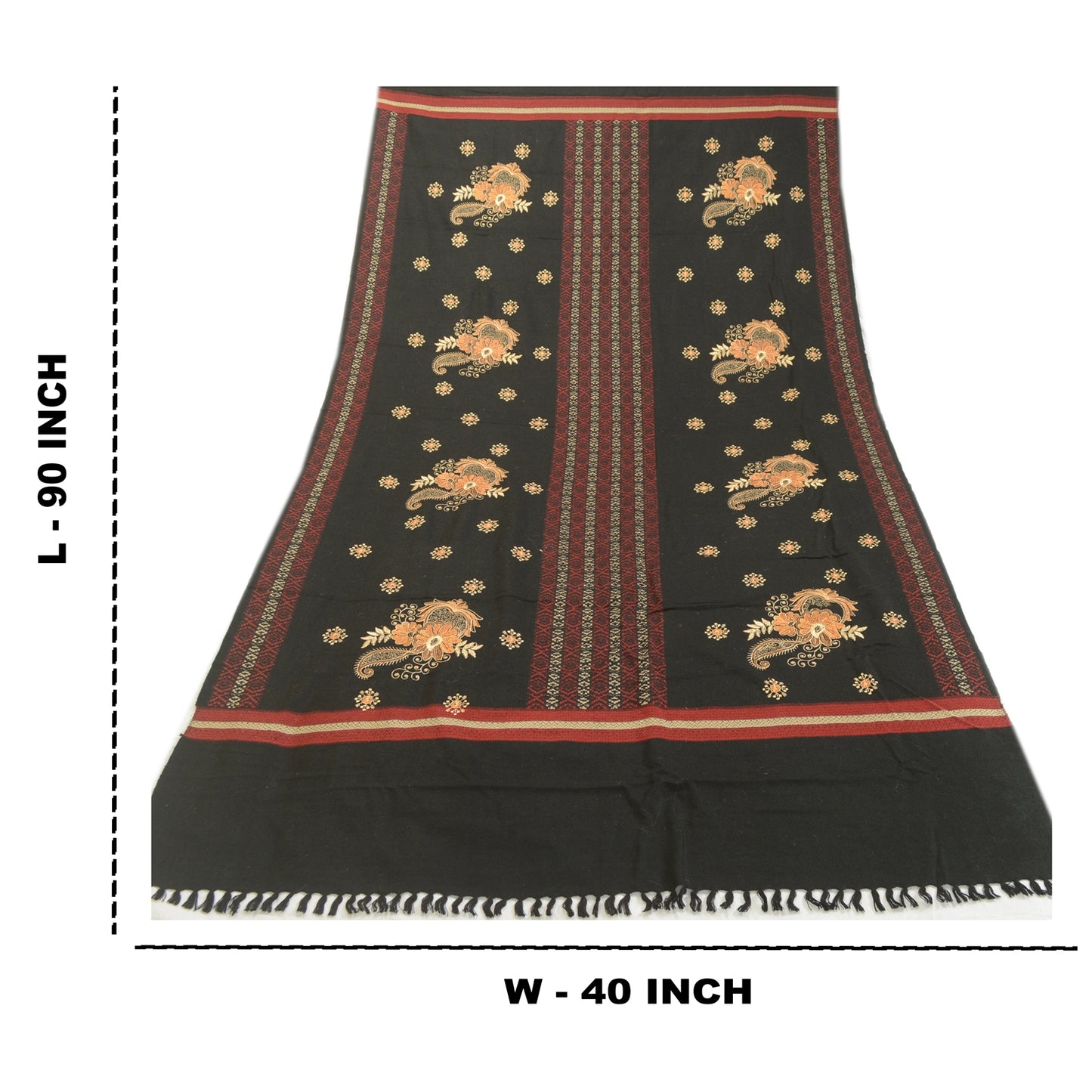 Sanskriti Vintage Black Long Stole Woollen Shawl Woven Work Embroidered Scarf
