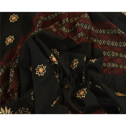 Sanskriti Vintage Black Long Stole Woollen Shawl Woven Work Embroidered Scarf
