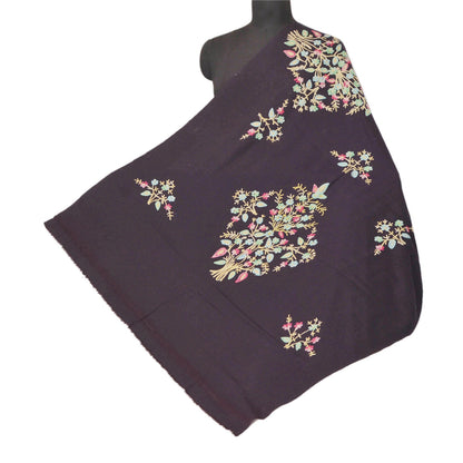 Sanskriti Vintage Black Woolen Shawl Hand Embroidered Ari Work Stole Warm Scarf