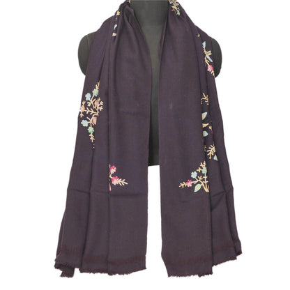 Sanskriti Vintage Black Woolen Shawl Hand Embroidered Ari Work Stole Warm Scarf