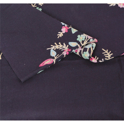 Sanskriti Vintage Black Woolen Shawl Hand Embroidered Ari Work Stole Warm Scarf