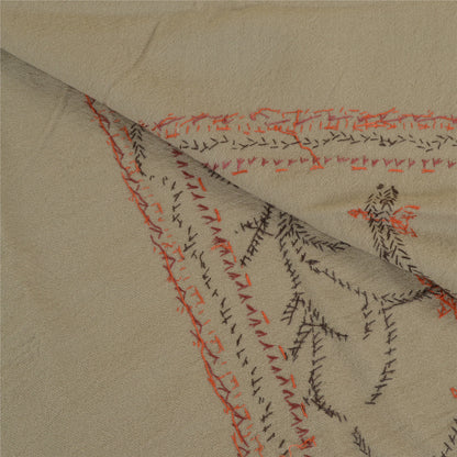 Sanskriti Vintage Grey Pure Woollen Shawl Hand Embroidered Suzani Stole Scarf