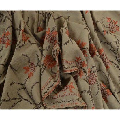Sanskriti Vintage Grey Pure Woollen Shawl Hand Embroidered Suzani Stole Scarf