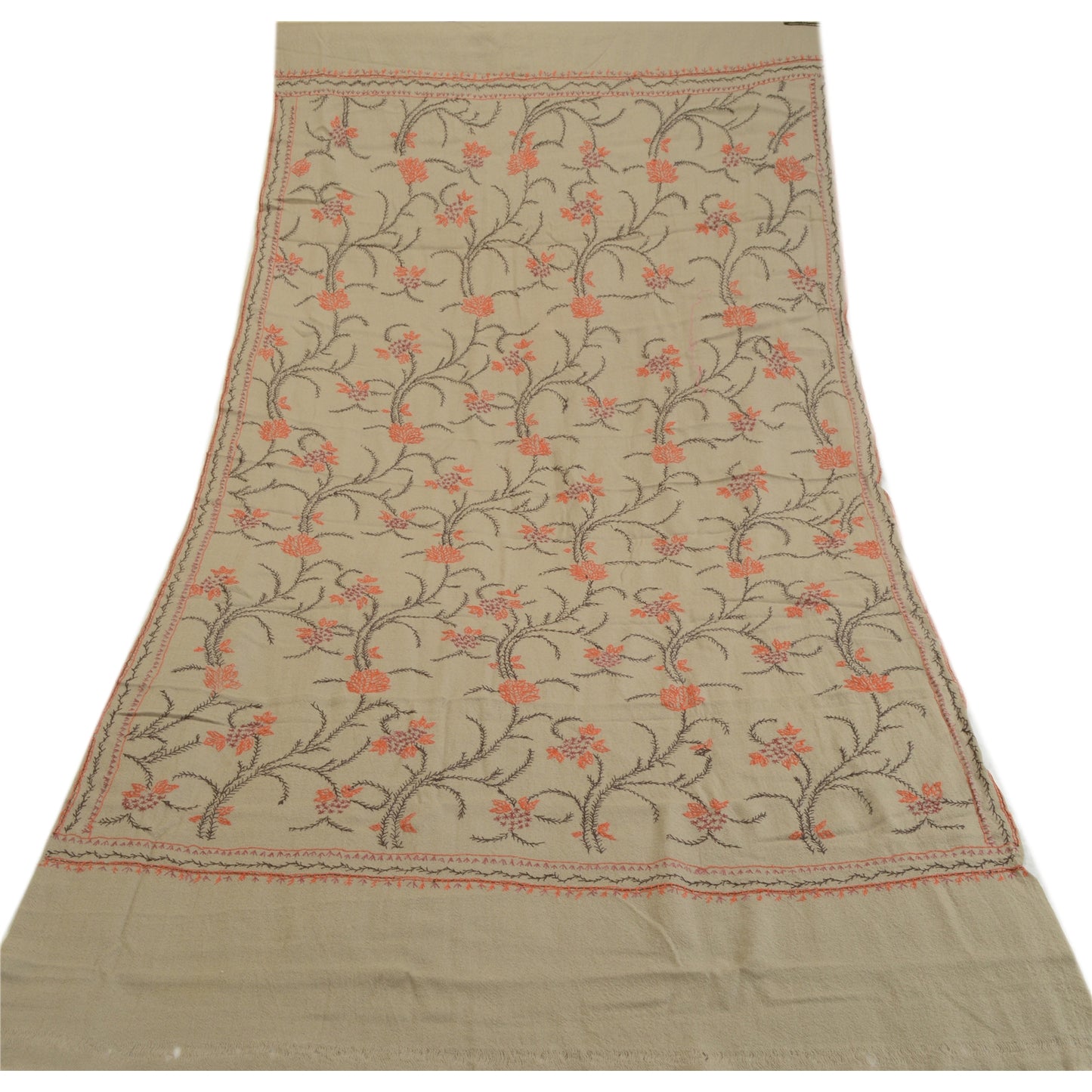 Sanskriti Vintage Grey Pure Woollen Shawl Hand Embroidered Suzani Stole Scarf