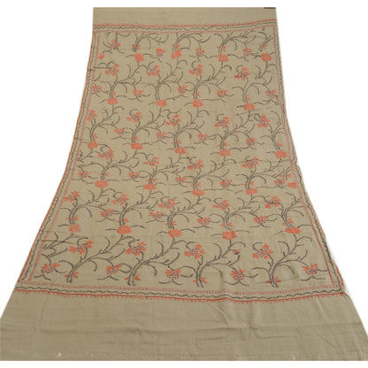 Sanskriti Vintage Grey Pure Woollen Shawl Hand Embroidered Suzani Stole Scarf