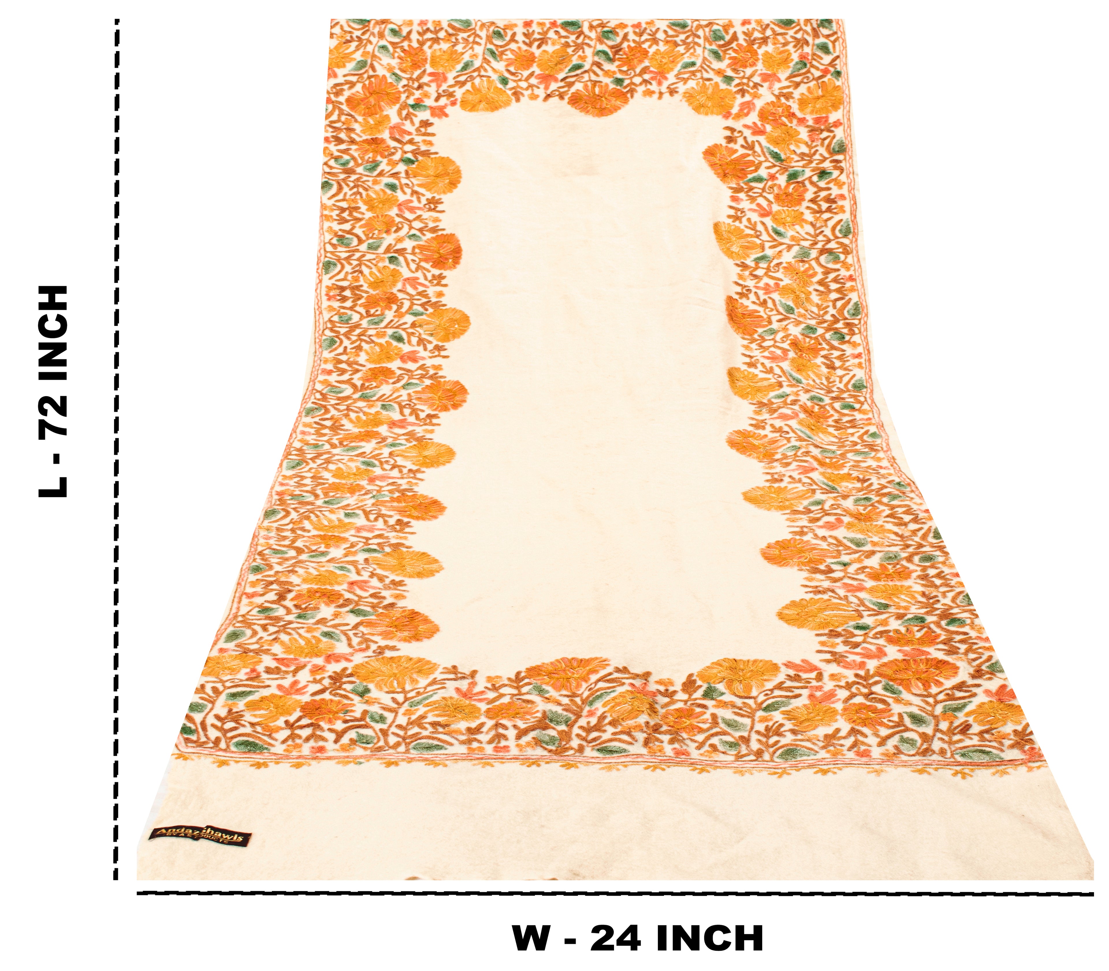 Sanskriti Vintage Cream Pure Woolen Shawl Hand Embroidered Ari Work Stole Scarf