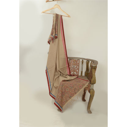 Sanskriti Vintage Brown Pure Woolen Shawl Woven Work Long Stole Soft Scarf