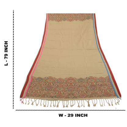 Sanskriti Vintage Brown Pure Woolen Shawl Woven Work Long Stole Soft Scarf