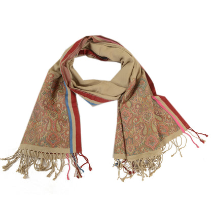 Sanskriti Vintage Brown Pure Woolen Shawl Woven Work Long Stole Soft Scarf