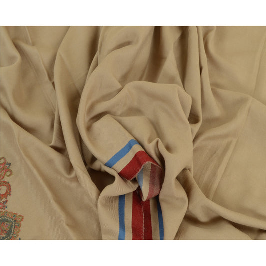 Sanskriti Vintage Brown Pure Woolen Shawl Woven Work Long Stole Soft Scarf