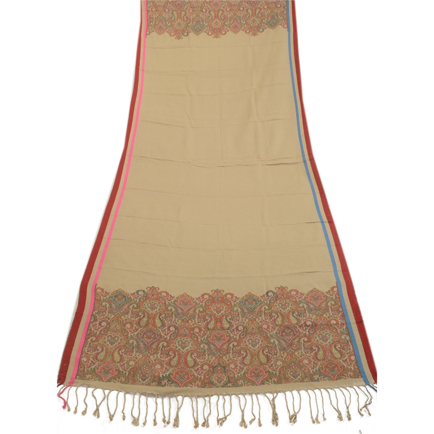 Sanskriti Vintage Brown Pure Woolen Shawl Woven Work Long Stole Soft Scarf