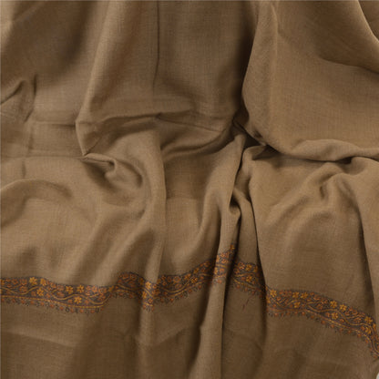 Sanskriti Vintage Brown Long Pure Woolen Shawl Hand Embroidery Suzani Stole