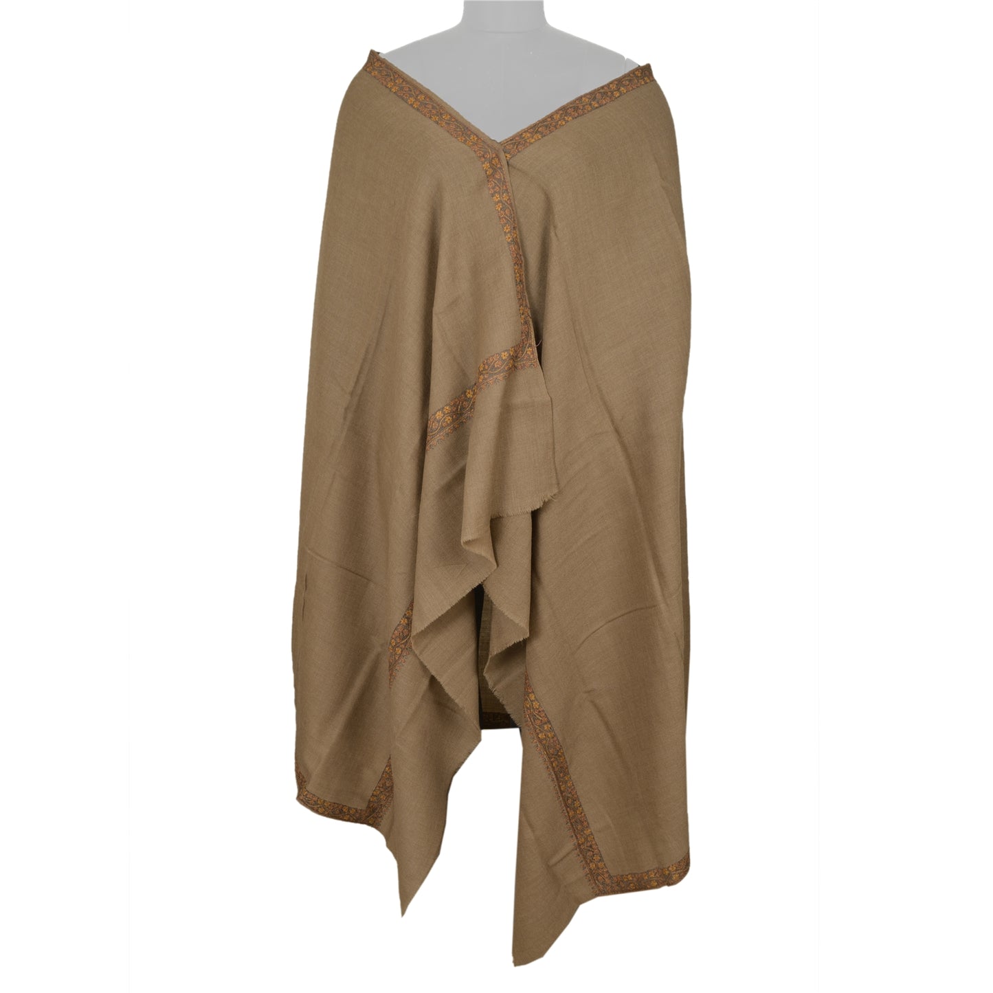 Sanskriti Vintage Brown Long Pure Woolen Shawl Hand Embroidery Suzani Stole