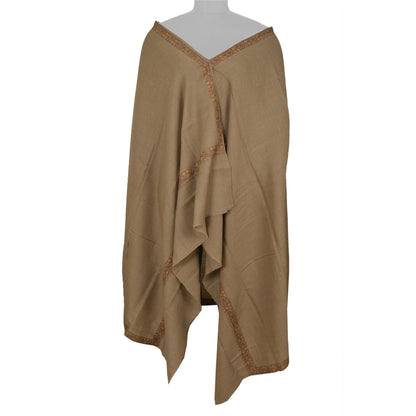 Sanskriti Vintage Brown Long Pure Woolen Shawl Hand Embroidery Suzani Stole