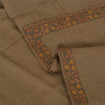 Sanskriti Vintage Brown Long Pure Woolen Shawl Hand Embroidery Suzani Stole