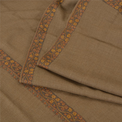 Sanskriti Vintage Brown Long Pure Woolen Shawl Hand Embroidery Suzani Stole